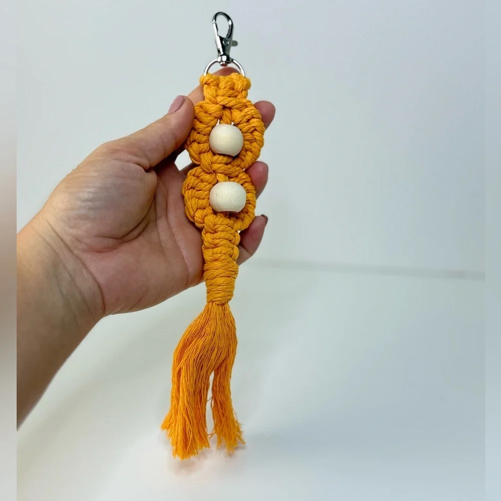 Macrame Floral with Wooden Bead Boho Keychain